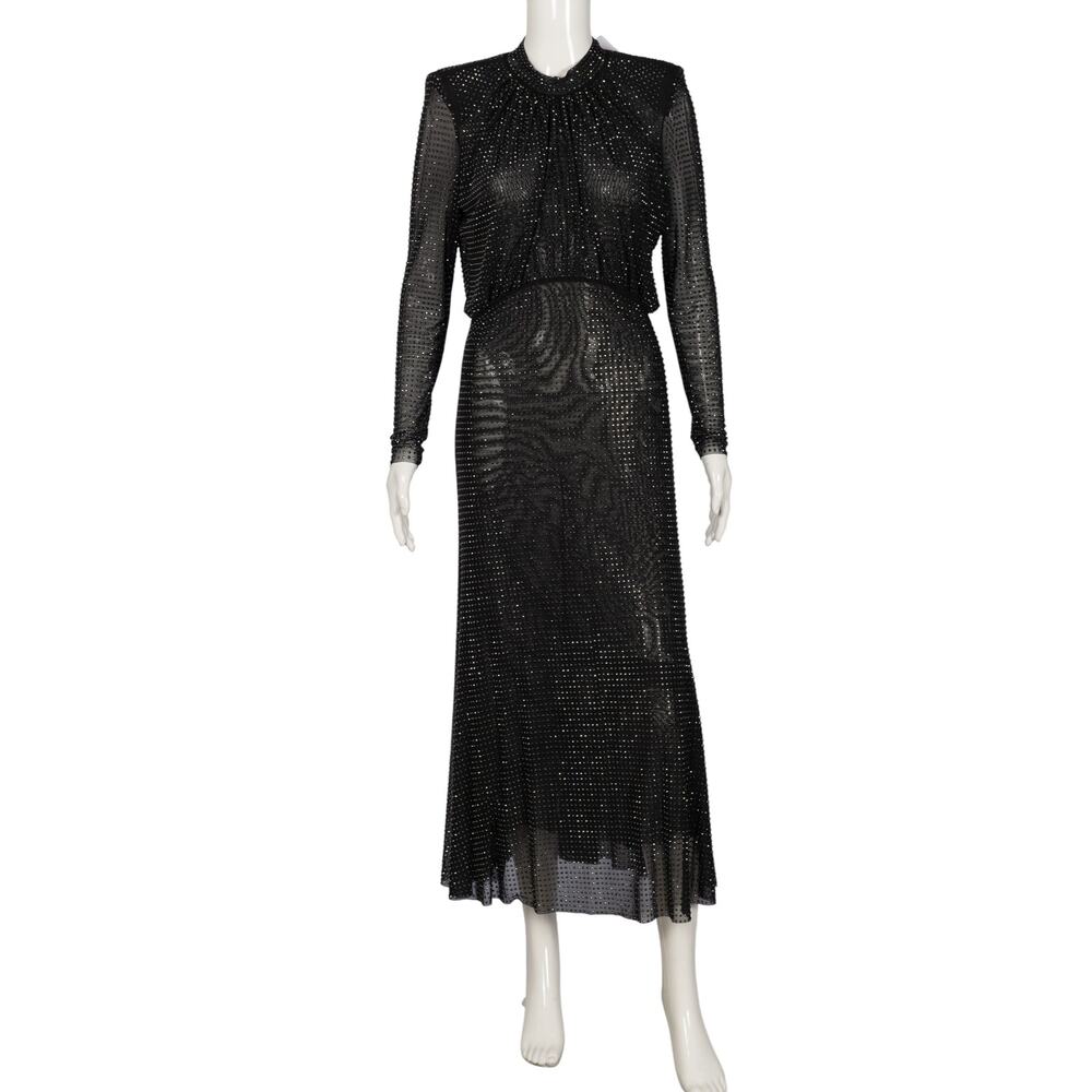 SELF-PORTRAIT Black Embellished Mesh Maxi Dress Size M